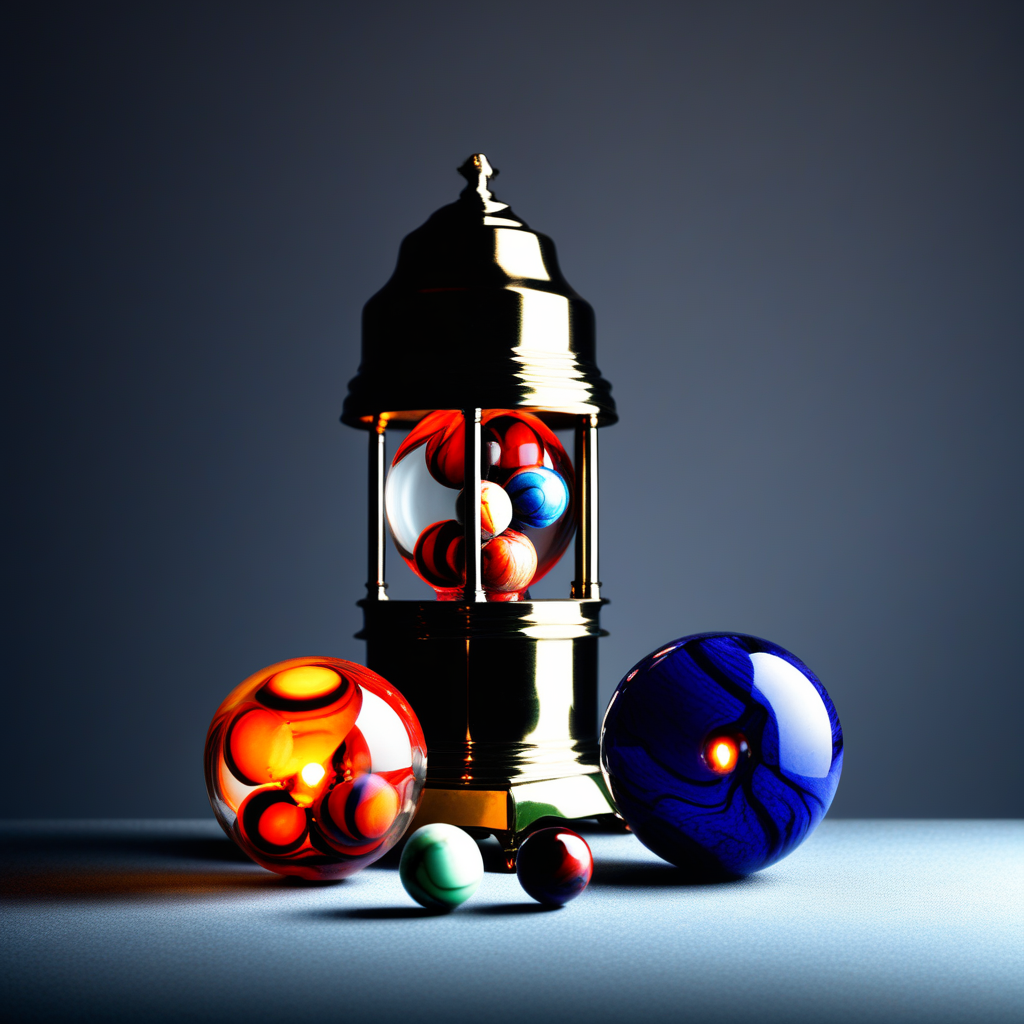 masterpiece, very aesthetic, absurdres, newest, photo, 2balls1shaft, still life, marbles, lamp, dark background, moody, night