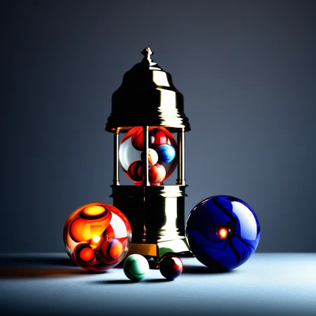 masterpiece, very aesthetic, absurdres, newest, photo, 2balls1shaft, still life, marbles, lamp, dark background, moody, night