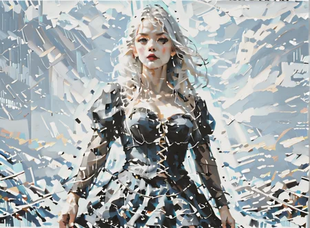 score_9, score_8_up, score_7_up, setting focus, character in foreground, establishing shot, woman, pale skin, huge breasts, <lora:sm0k3XLP:1>, <lora:goth_clothes:1>, (skirt(side lace-up corset, black skirt)), Long white hair, young face, <lora:Our_Muted_Future_Style:1>, <lora:OilpaintIMP:1> 0cmtr1g, 0cm, 0cm1sc, 4rch,