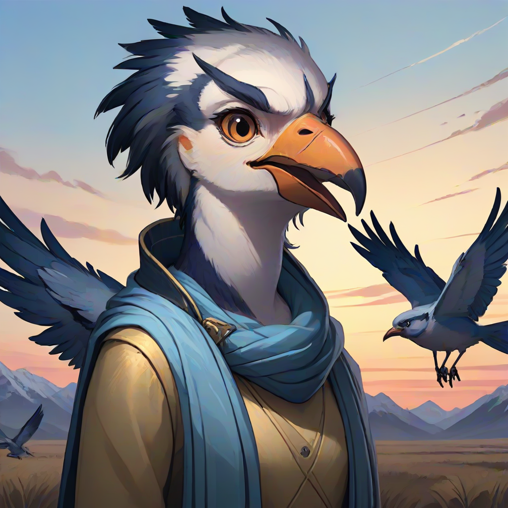 masterpiece,8k,16k,32k,absurd resolution,,high resolution,no pixels,beautiful detailed sky backround,Avian race,solo,1girl,upper body,female focus,scarf,no humans,bird,animal,border,beak,cute face,cute pose,
 <lora:Stellaris_Avatar_Portriats_XL9:0.6>