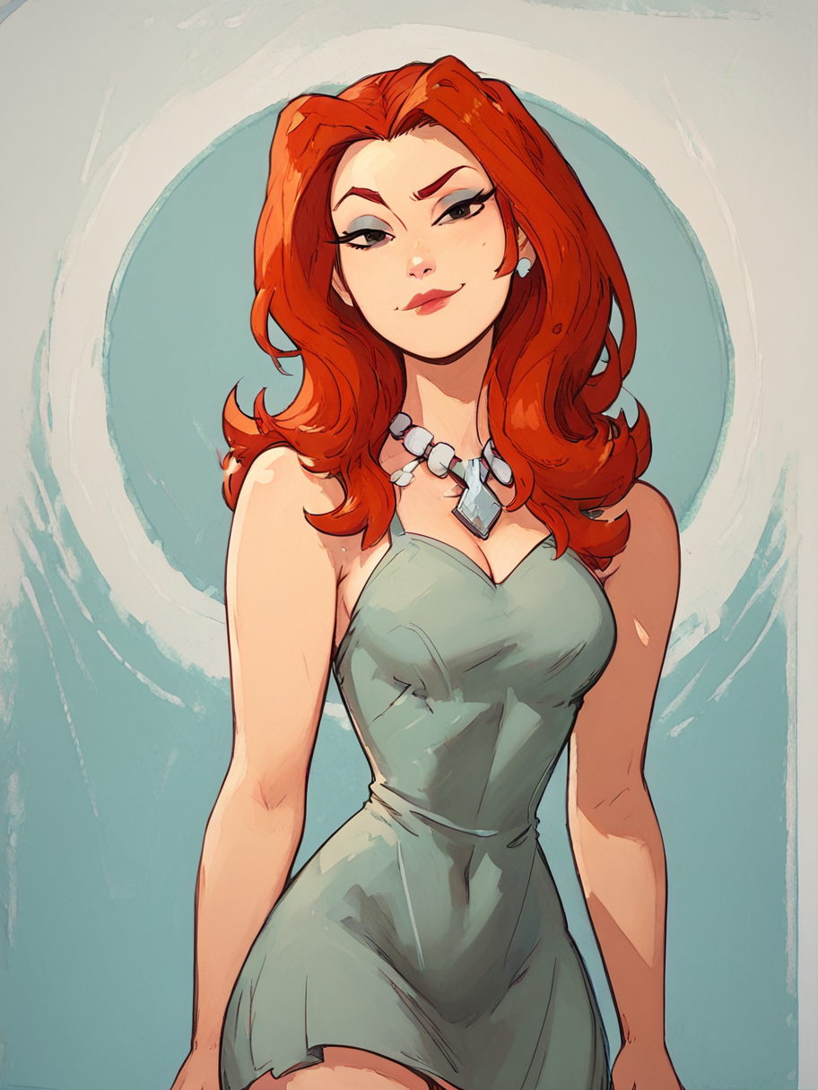 easynegative, zPDXL ,1girl, solo, cowboy shot, looking at the viewer, flirty, smug
<lora:Sheera_Mightor_Pony:1> sheera, red hair, long hair,  lipstick, makeup, black eyes, dress, necklace
<lora:bp4rtXLP:.55> <lora:Expressive_H:.65>expressiveh <lora:Raichiyo_Style_v2:.65>raichiyo33âââ