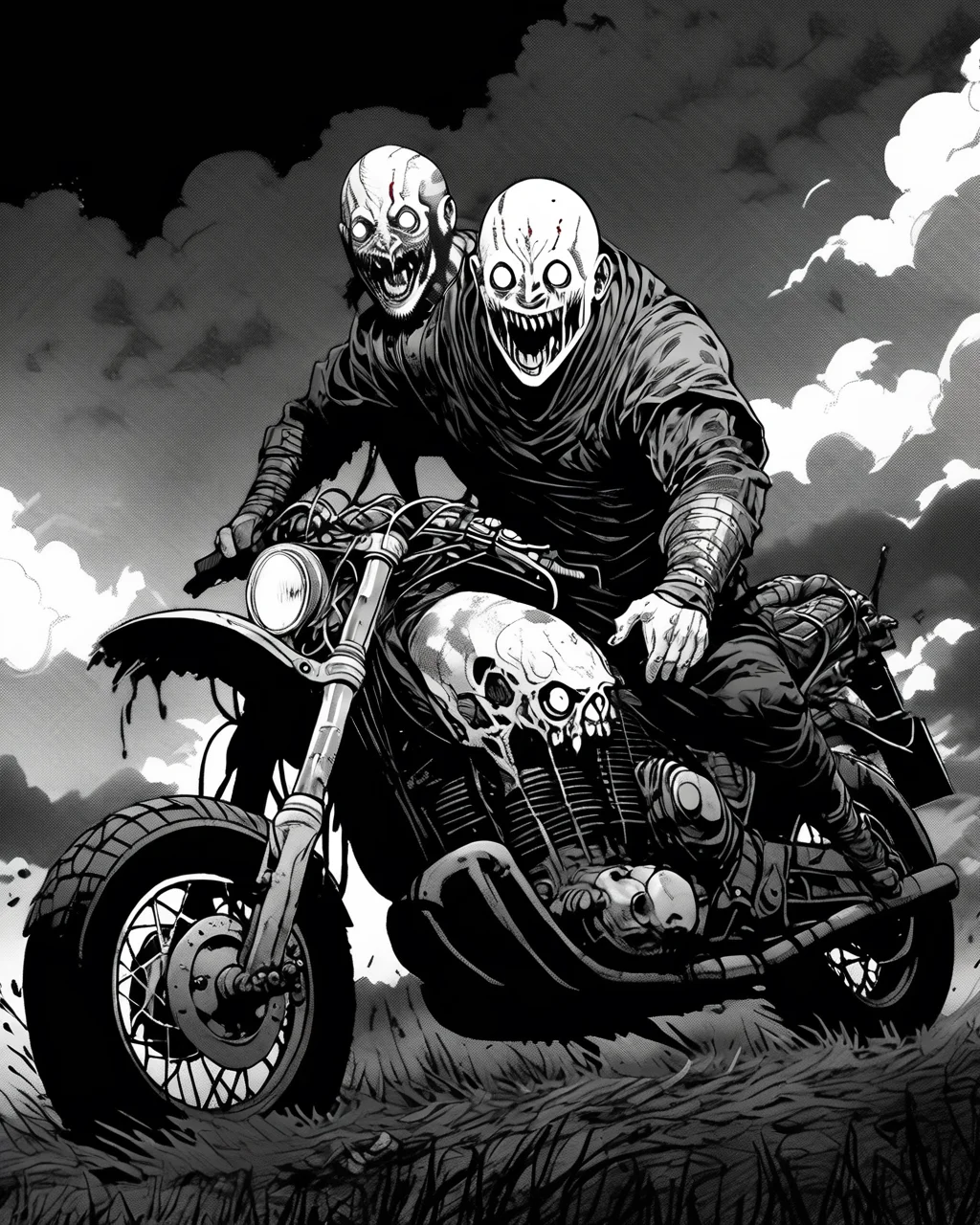 kratos riding a motorcycle,headshot portrait,junji ito style,inked,horror manga,<lora:XL_itoStyleLycoris:1.0>,, 8k, 4k, (highres:1.1), best quality;