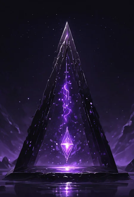 (masterpiece), best quality, Symphtia-Style, Anime, (Floating Pyramid, Dripping Liquid), Black Background, No Humans, Black and Purple Theme, (Ancient Runes, Glowing Runes), Symphtia-Style, Zyrnox-Exoterra Style