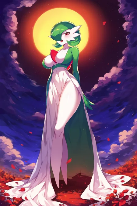 score_9, score_8_up, score_7_up, score_6_up, score_5_up, score_4_up, masterpiece, high quality, BREAK, full body, BREAK, 1girl,   <lora:Gardevoir[Pony]:0.8> Gardevoir, large breasts, blue,