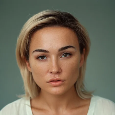 analog film photo of  <lora:eyetune:0.3>
 <lora:perfection style:0.1> 
 <lora:detailed:0.1>
 <lora:facial expression style v2:0.1>
 <lora:Aubrey1974:1> Aubrey1974
neutral facial expression of a woman with blonde hair and a white shirt, movie themed, sharp, detailed skin, epic cinematic photography, artistic, creative, wrinkly face, dramatic lighting style, cinematic color style, Kodak film style, skin pore, emotional style, gustier style, facial expression style, neutral facial style, 1girl, solo, long hair, looking at viewer, blonde hair, simple background, brown eyes, closed mouth, lips, portrait, realistic, nose, photorealistic, serious look, olf wom, faded film, desaturated, 35mm photo, grainy, vignette, vintage, Kodachrome, Lomography, stained, highly detailed, found footage
