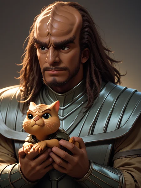 holding a cute kitten <lora:Klingon_v2_pony:1> score_9,score_8_up,score_7_up,score_6_up,score_5_up,score_4_up , 1man, kling0n alien, large forehead ridges, brown skin, large eyebrows, wearing warrior armor,
