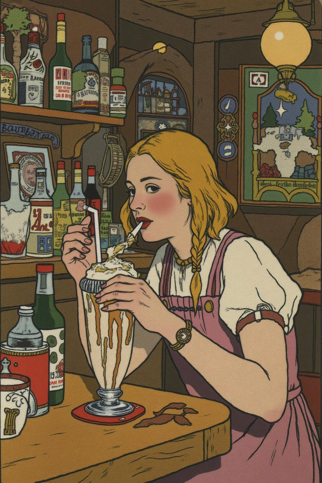 ivanbilibin1 illustration.
A woman in a pub eating a milkshake, <lora:ivanbilibin1_cap_d6a3:1.0><lora:835819568300733116:0>