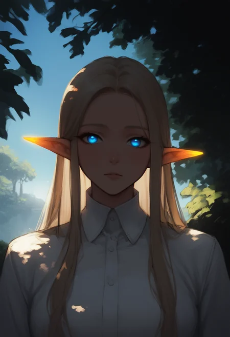 score_8_up, source_anime, adult woman, elf, glowing ears, white shirt, blue eyes, light skin, outdoors , upper body, sunlight, blue sky, looking at viewer,
<lora:DarkerThanDarkV1:0.5>
<lora:NoctFlatStyleV4:0.25>