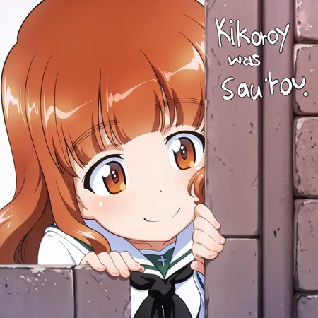 <lora:IL_kilroy_was_here:1>,kl_h,kilroy was here,brick wall,meme,english text,white background,simple background,<lora:t_saori_ilxl_v1.2:1>,saori,orange eyes,s_clothes,white shirt,long_sleeves,black neckka chief,peeking out,smile,hiding,, masterpiece,best quality,amazing quality,very aesthetic,absurdres,