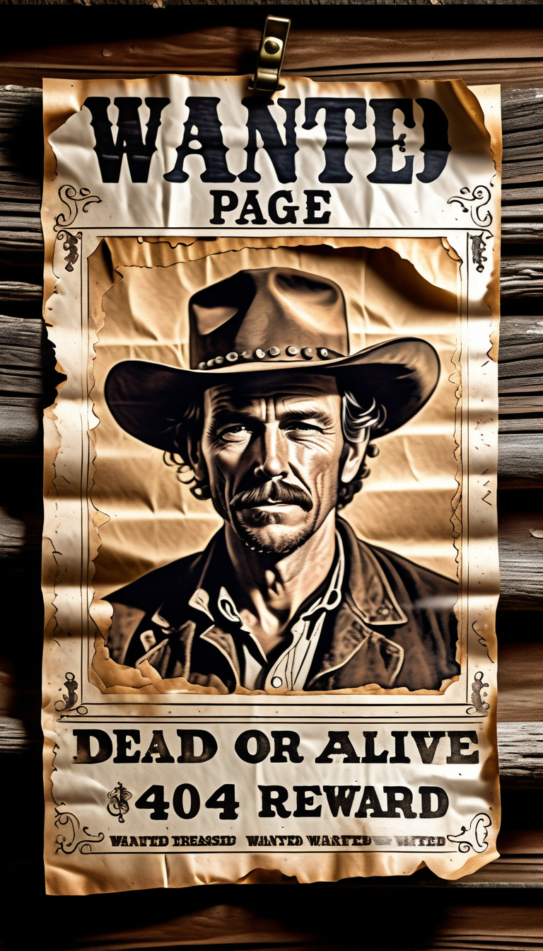 <lora:add-detail-xl:2.4> old western style wanted poster, (creased old paper:1.2), pinned to a (weathered:1.6) (log house wall:1.2), intricate details, ultra detailed, (chiaroscuro:0.6)