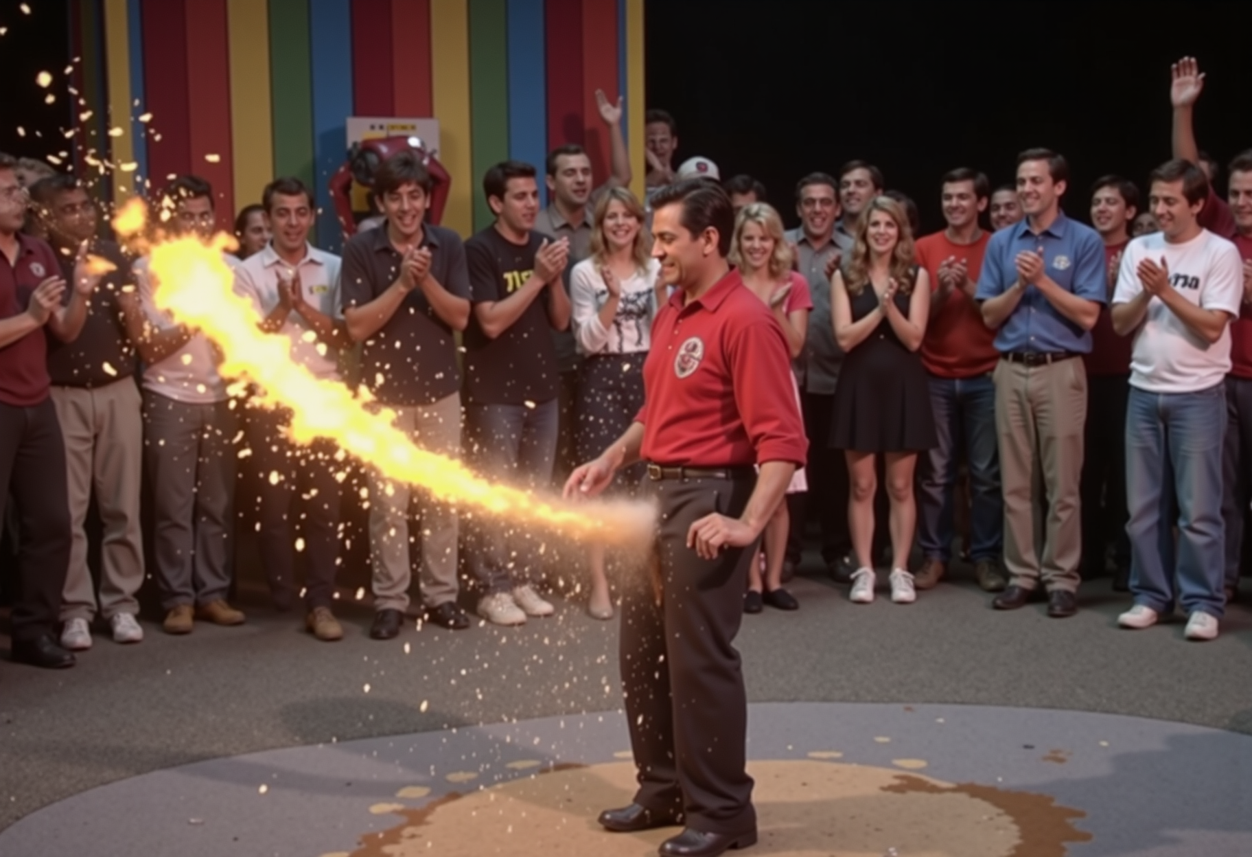 The most popular man in It's a Small World is pooping fire from his rear end.