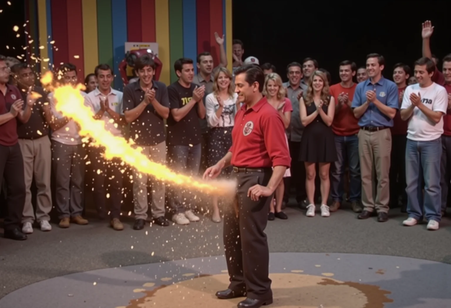 The most popular man in It's a Small World is pooping fire from his rear end.