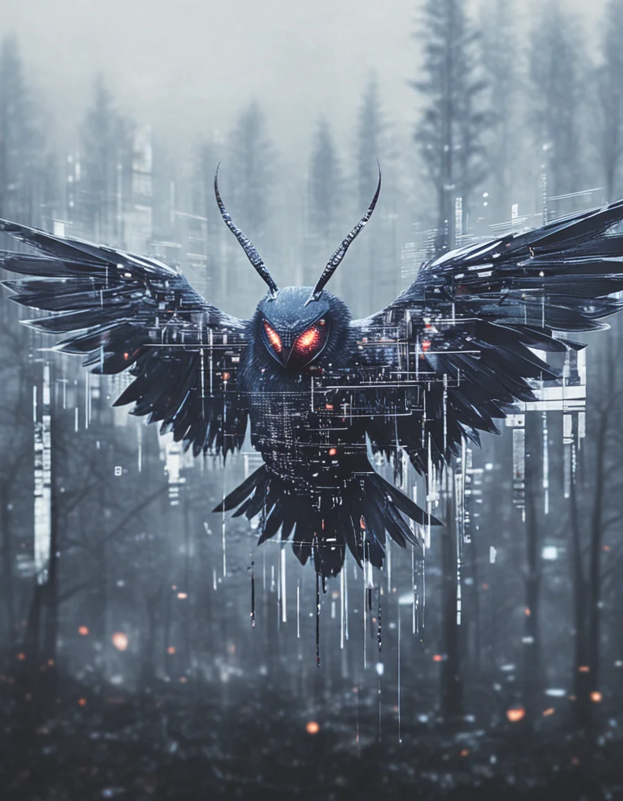 novuschroma79 style mothman art nouveau glitch art photo <lora:novuschroma79 style_light:1.2>, <lora:sdxl_lightning_8step_lora:1>