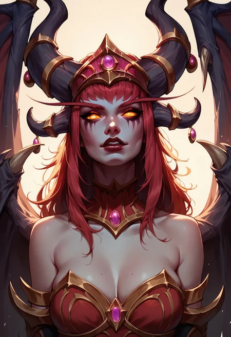 score_9, score_8_up, score_7_up, <lora:cr33pXLP:1> cr33p, 1girl, world of warcraft, alexstrasza, dramatic lighting, curvy, horns, wings,