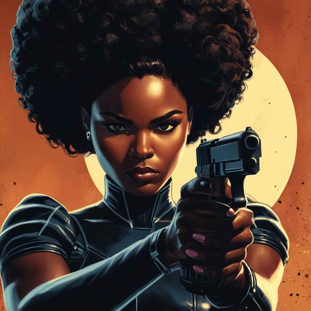 cinematic film still of  <lora:add-detail-xl:1>
 <lora:detailed:0.3>
<lora:perfection style:0.3>
 <lora:xl_more_art-full_v1:0.3>
 <lora:drawing style:0.8>
drawing style
a black woman with a gun in her perfect hand comic book magazine style, shallow depth of field, vignette, highly detailed, high budget, bokeh, cinemascope, moody, epic, gorgeous, film grain, grainy