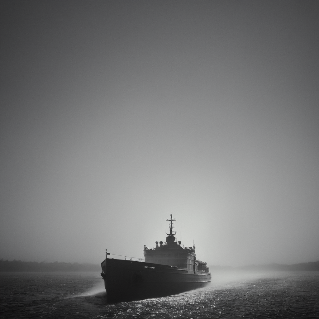 cinematic film still of  <lora:volumetric lighting:1> volumetric lighting style
a ship is traveling through the water in the fog,moving to the camera, monochrome,outdoors,military,no humans,ocean,scenery,military vehicle,watercraft,ship,fog,warship , volumetric lighting, haze light, fog light, beam light, staring at camera, looking at camera, shallow depth of field, vignette, highly detailed, high budget, bokeh, cinemascope, moody, epic, gorgeous, film grain, grainy