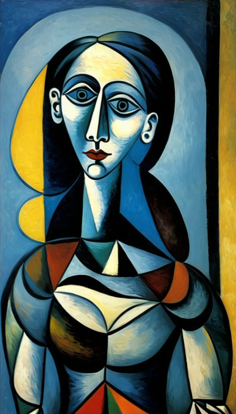 positiv Clip L: a painting in style of pablo picasso an award-winning, of a bautiful woman, positiv Clip G: a painting in style of pablo picasso an award-winning, of a skinny Gothic woman, sunset in the background,