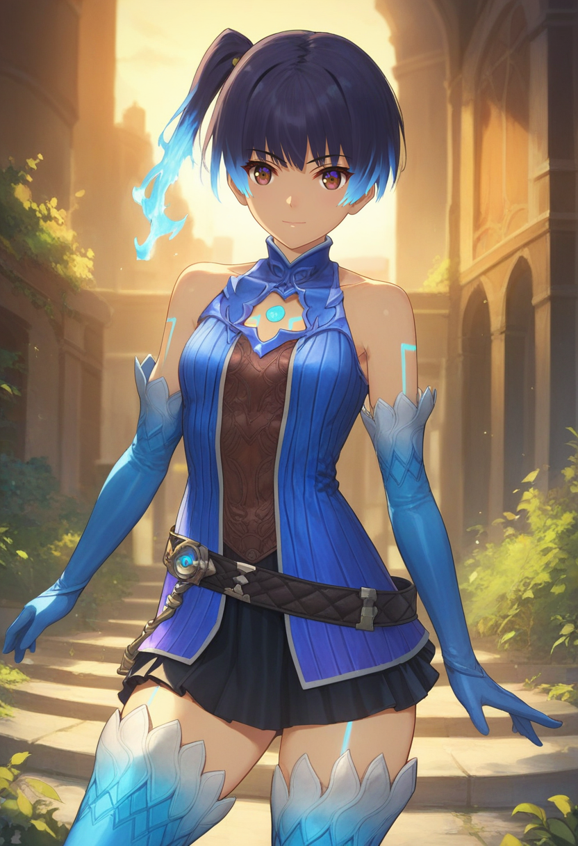 score_9, score_8_up, score_7_up, 1girl, solo, cosplay, ribbed shirt, elbow gloves, thigh boots, dress belt, pleated skirt, brown eyes, thigh markings, shoulder markings, chest jewel, sena, fiery hair, short hair, outdoors<lora:sena xl 010 fro 95:1>