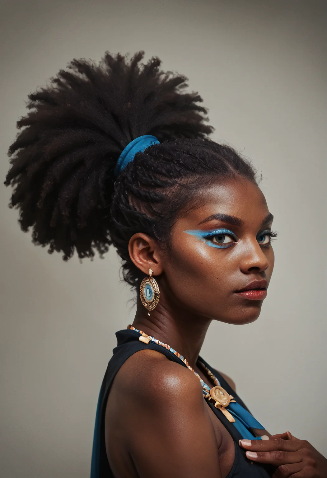 score_9, score_8_up, score_7_up, score_6_up, score_5_up, score_4_up, a highly detailed painting, 1 woman, black woman, dark skin, 40 years old, afro puff ponytail, light natural looking makeup, fingernails, earrings, jewelry, sunny afternoon, graduation ceremony, fisheye, up close, side view, looking at the viewer<lora:lukethighwalkerneonponyv6> <lora:Black_Woman_v3-000006> <lora:detailed_notrigger>