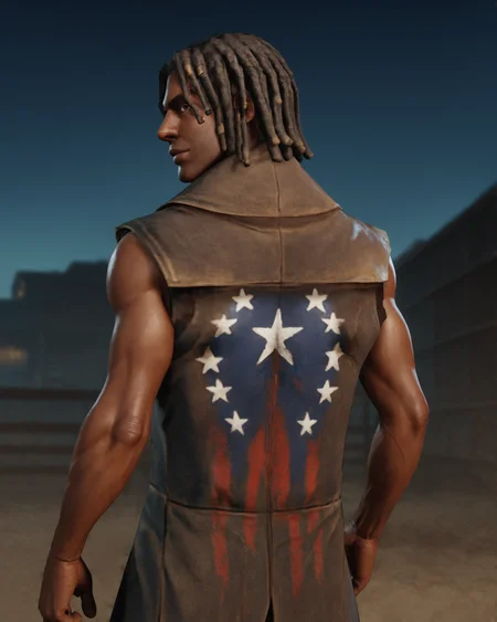 score_9, score_8_up, score_7_up, rating_questionable, intricately detailed, high resolution,<lora:Ulysses_Fallout_New_Vegas:0.8>, realistic,
1boy(u1ysses, ulysses_coat, african, dark brown skin, black hair, dreadlocks, sleeveless, brown leather coat, bandolier, undershirt with holes, muscular, cowboy shot, solo, looking at viewer), ,
postapocalyptic wasteland, at night, night, darkness
,
back view,
<lora:ral-chrosc-clr:0.7>, ral-chrosc-clr,
<lora:Expressive_H:0.5>
<lora:xl_more_art-full_v1:0.3>,
<lora:add-detail-xl:0.3>