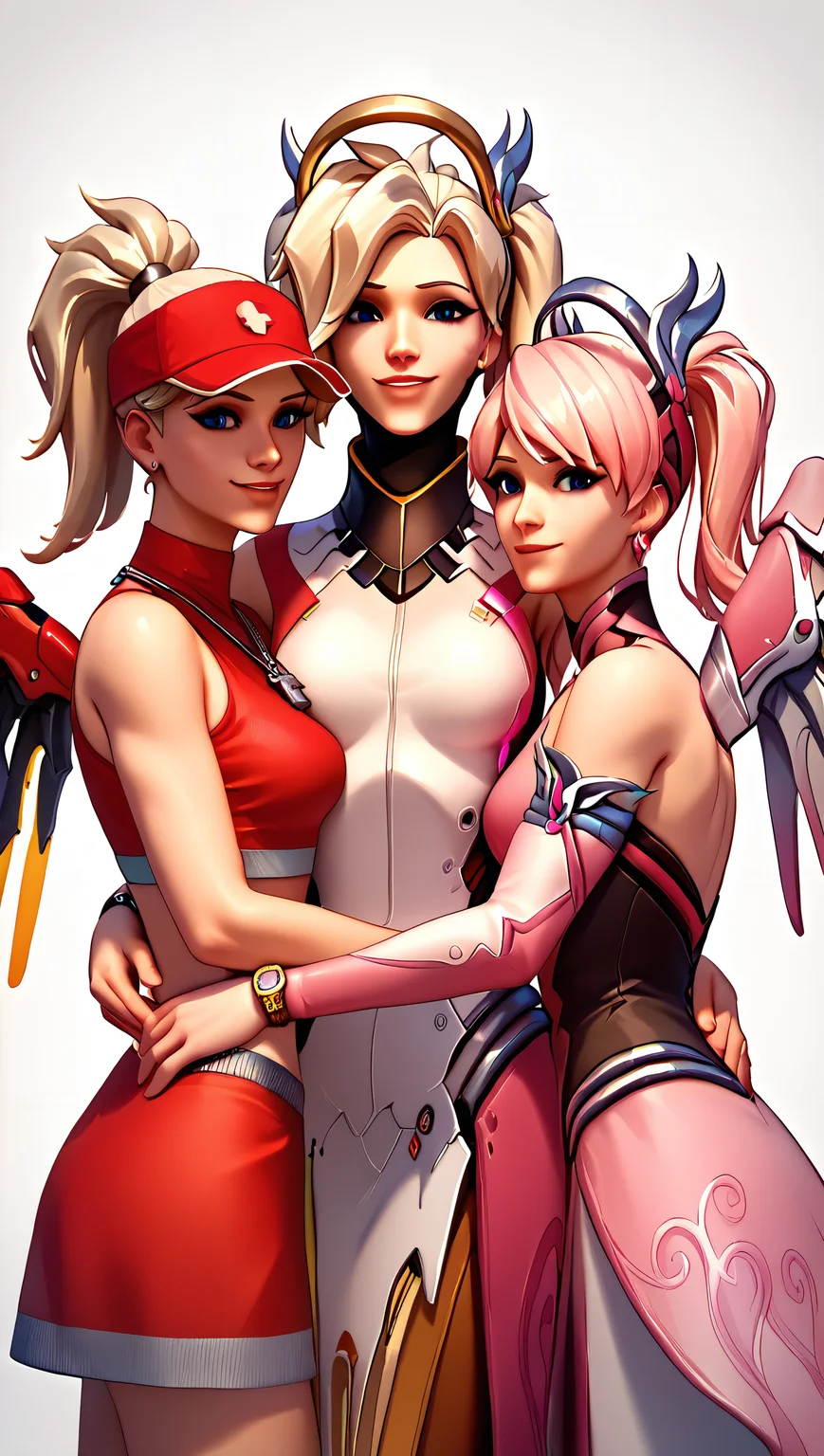 score_9, score_8_up, score_7_up, score_6_up, source_anime, (3girls:1.3), hug, smiling, white background ADDCOMM
mercyk1ck1x, liferescue ADDCOL
mercyk1ck1x, owsuit ADDCOL
mercyk1ck1x, pinkrose
<lora:Mercy_PonyV2:0.85>