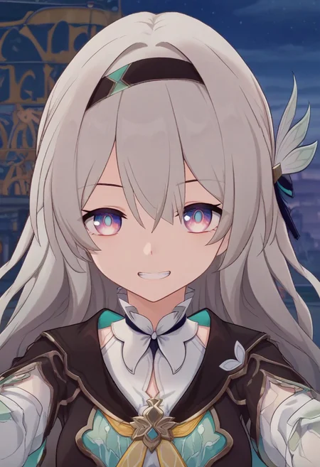 detailed background, shiny skin,
<lora:srfirefly.pony:1>,
srfirefly,
reaching out, evil grin, glowing pupils, looking at viewer, yandere, night, shade face, upper body, close up, half-closed eyes,