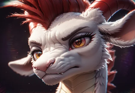 (((source_furry)))Score_9, score_8, score_7_up, Embril, goat dragon hybrid, eye close up, red mohawk, red ram horns, yellow eyes, eye reflection, close up eyes, only eyes, reflection, eyelashes, one eye, angry, 
simple dark background, st4t1ctv, chromatic aberration, glitch, vapor_graphic, glitching