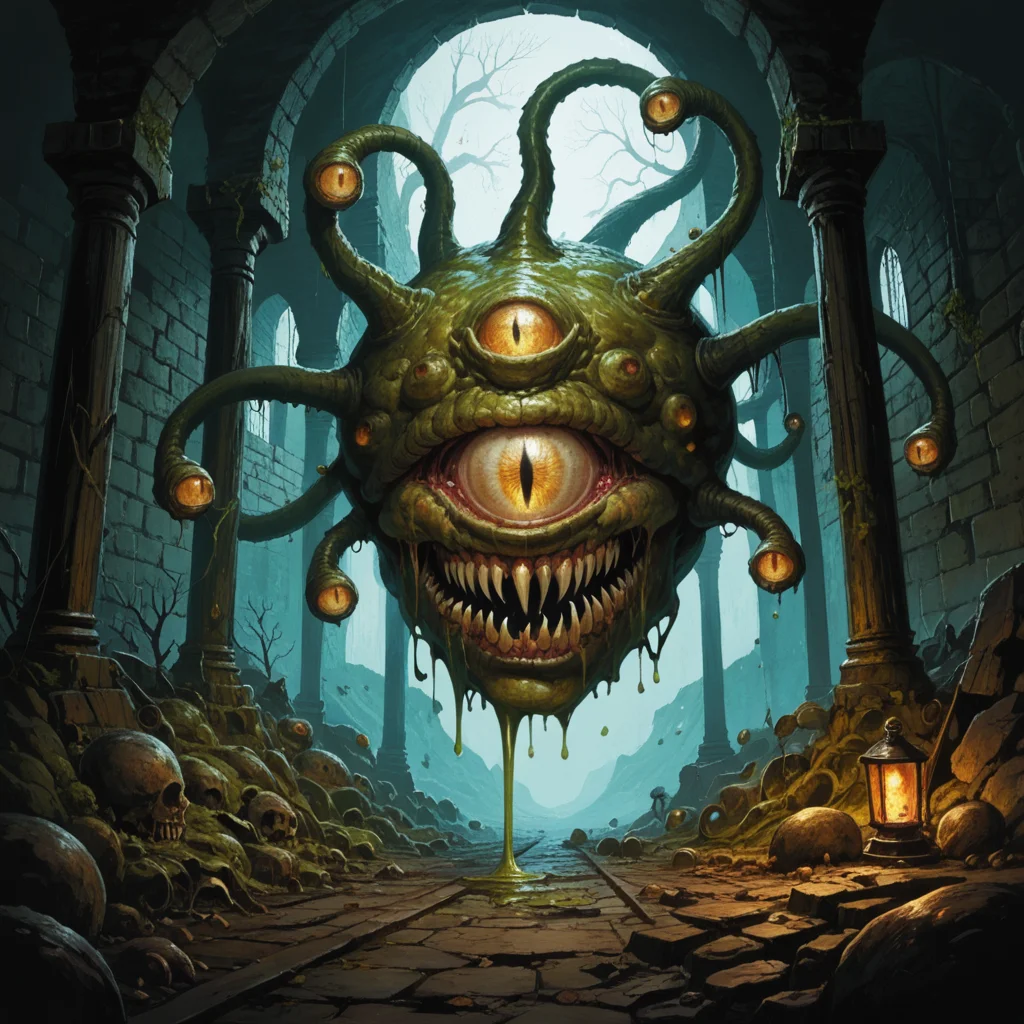 anime artwork score_9_up, score_8_up, score_7_up, masterpiece, ultra quality, ultra detailed, beholders, bhv2, a beholders, tentacles, eyes on tentacle tip, no humans, wide mouth, sharp fangs, dripping saliva, oozing goo, tentacles, background is sewers with waste waters, backdrop canals with tunnels, yellow eyes, pillarboxed, monster, extra eyes . Eerie, unsettling, dark, spooky, suspenseful, grim, highly detailed<lora:beholdersv1-pony:0.9> . anime style, key visual, vibrant, studio anime, highly detailed