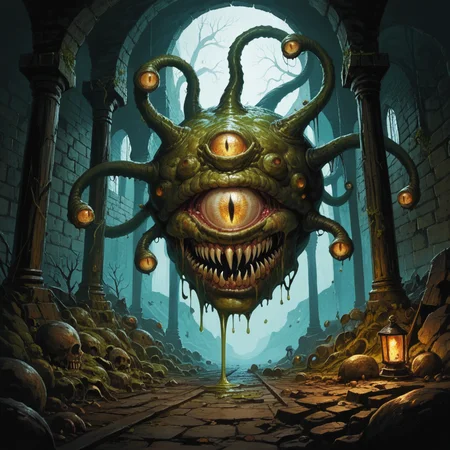 anime artwork score_9_up, score_8_up, score_7_up, masterpiece, ultra quality, ultra detailed, beholders, bhv2, a beholders, tentacles, eyes on tentacle tip, no humans, wide mouth, sharp fangs, dripping saliva, oozing goo, tentacles, background is sewers with waste waters, backdrop canals with tunnels, yellow eyes, pillarboxed, monster, extra eyes . Eerie, unsettling, dark, spooky, suspenseful, grim, highly detailed<lora:beholdersv1-pony:0.9> . anime style, key visual, vibrant, studio anime,  highly detailed
