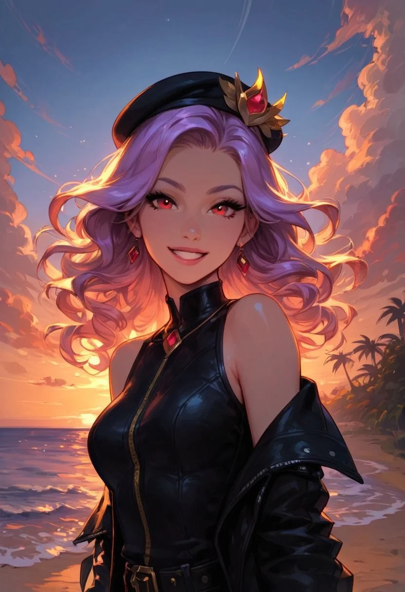 score_9, score_8_up, score_7_up, cute, faded bright colours, ultra detailed, dynamic sunlights, dynamic shades, one cute girl, cute Brazilian woman, backyard, black leather jacket, beret, laughing, delighted, slender, light purple hair, curly hair, shiny-red eyes, smile, bare shoulder, black leather jacket, looking at viewer, sunset, beach boardwalk, dynamic pose, high angle shot..
In the dimly lit chamber, the enchantress' eyes sparkled with a tantalizing promise, their depths shimmering like twin stars. Her gaze, intense and mesmerizing, held the power to captivate and ensnare. The soft glow of the firelight played across her delicate features, highlighting the allure of her enigmatic smile. Draped in flowing, ethereal robes that clung to her graceful form, she moved with a fluid elegance that seemed almost otherworldly. Each glance she cast was a silent invitation, filled with the unspoken allure of secrets and desires yet to be revealed. The air around her thrummed with a subtle, magical energy, as if the very atmosphere responded to her presence. Those who met her gaze felt a magnetic pull, drawn into the spellbinding promise of her eyes, unable to look away.