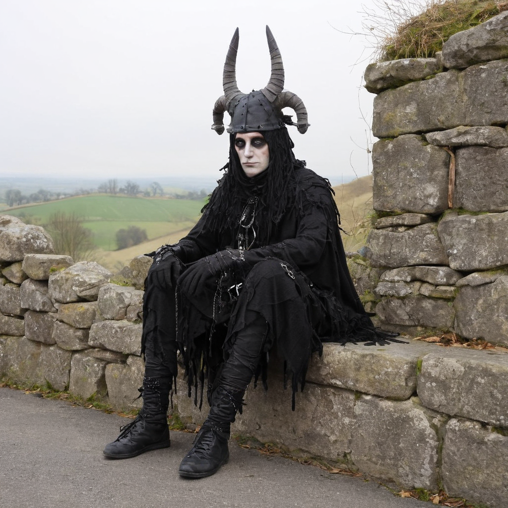 <lora:SDXL_Mask_Sa_May:1> mask,  a man dressed in a horned costume sitting on a stone wall, gothic