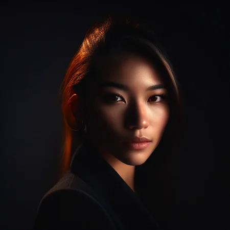 photo of a woman posing in a dark room with rim lighting, to8contrast style