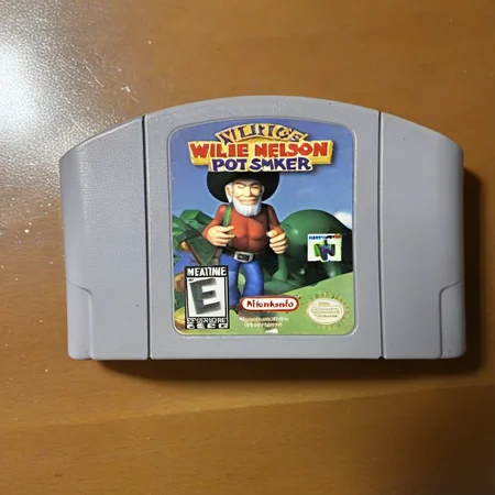<lora:n64-000002:1> n64, cartridge, grey, Willie Nelson's Pot Smoker