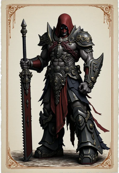 chainsword, Imagine a digital illustration of a monstrous entity, Pepper, a fusion of humanoid and fantastical elements, captured in a dramatic pose. The artwork, inspired by Kentaro Miura's dark and gritty style, showcases intricate details of muscle, armor, and ominous weaponry. "The Odyssey of Pepper's Vengeance" trends on Art Station, enticing viewers to immerse themselves in the epic tale suggested by this striking composition.
<lora:wow_details:0.6>, <lora:Add_More_details_Flux:0.5>, <lora:Sisters_Repentia_-_Warhammer_40000_Flux:1>, <lora:realismlora:0.5>,âââ