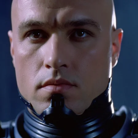 cinematic film still of  <lora:RoboCop 1987:1.2>
RoboCop 1987 a close up of a bald human with beautiful eyes, shallow depth of field, vignette, highly detailed, high budget, bokeh, cinemascope, moody, epic, gorgeous, film grain, grainy