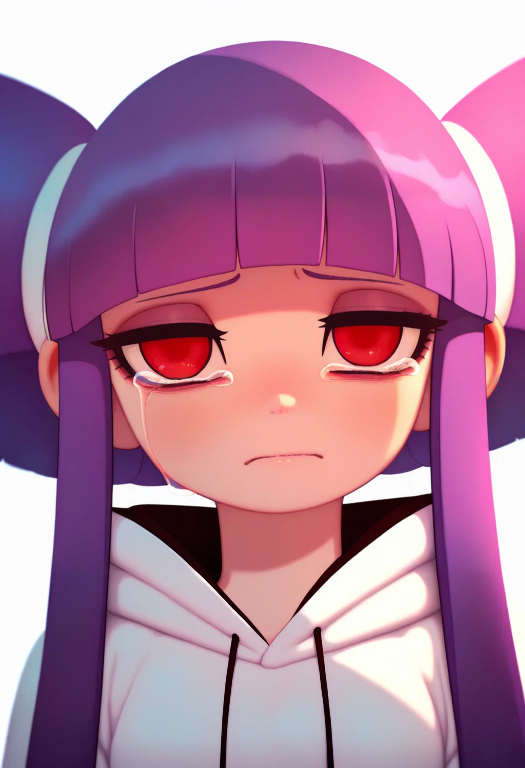 best quality, amazing quality, very aesthetic, absurdres, kunitarou-art,
BREAK
1girl, althea, purple hair, blunt bangs, twintails, long hair, red eyes,
solo, closeup, sad, tears, looking at viewer, white hoodie, upper body, close-up, white background,
<lora:AltheaNoobXL_byKonan:1>, <lora:KunitaroNoobLocon_byKonan:1>