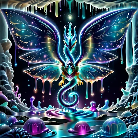 embedding:lazyup,sl1m3d,slime-morph, a celestial dragon made of glowing slime, floating in a galaxy filled with liquid starlight, cosmic slime nebulae swirling around its translucent wings <lora:Slime_Morph_V4_(1):1.0000000000000002> <lora:add-detail-xl:0.9000000000000001>