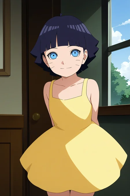 sharp focus, pixiv masterpiece, source_anime, score_9, score_8_up, score_7_up, score_6_up, absurd res, BREAK
<lora:Himawari_Uzumaki_IL_v1-000012:0.9>,uzumaki_himawar1_illu, 1girl, solo, dark_blue_hair, short_hair, yellow dress, sunny day, looking at viewer, cowboy shot