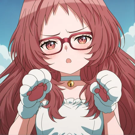 newest,absurdres,masterpiece,highres,<lora:noobai_ep11_stabilizer_v0.138_fp16:1>,mie ai,long hair,glasses,paw pose,<lora:Mie Ai v1:1>,cat paws,cat lingerie,