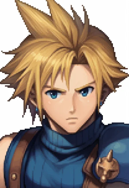 score_9, score_8_up, score_7_up, source_anime BREAK 1boy, solo,
<lora:zs_FEDSPortraitsXL:1> fedsportraits, portrait, white background
 <lora:cloudstrife-pdxl-nvwls-v1:1> defCloud, blonde hair, single earring, suspenders, shoulder armor, blue sleeveless turtleneck,