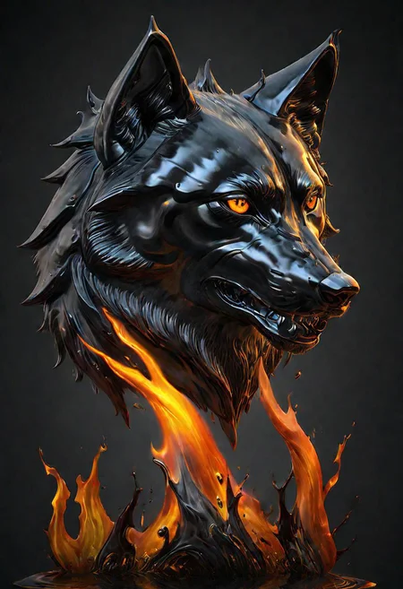 (masterpiece))
a wolf head,
HDR, hyper realistic,
Black goo,
godly auburn light, flames,