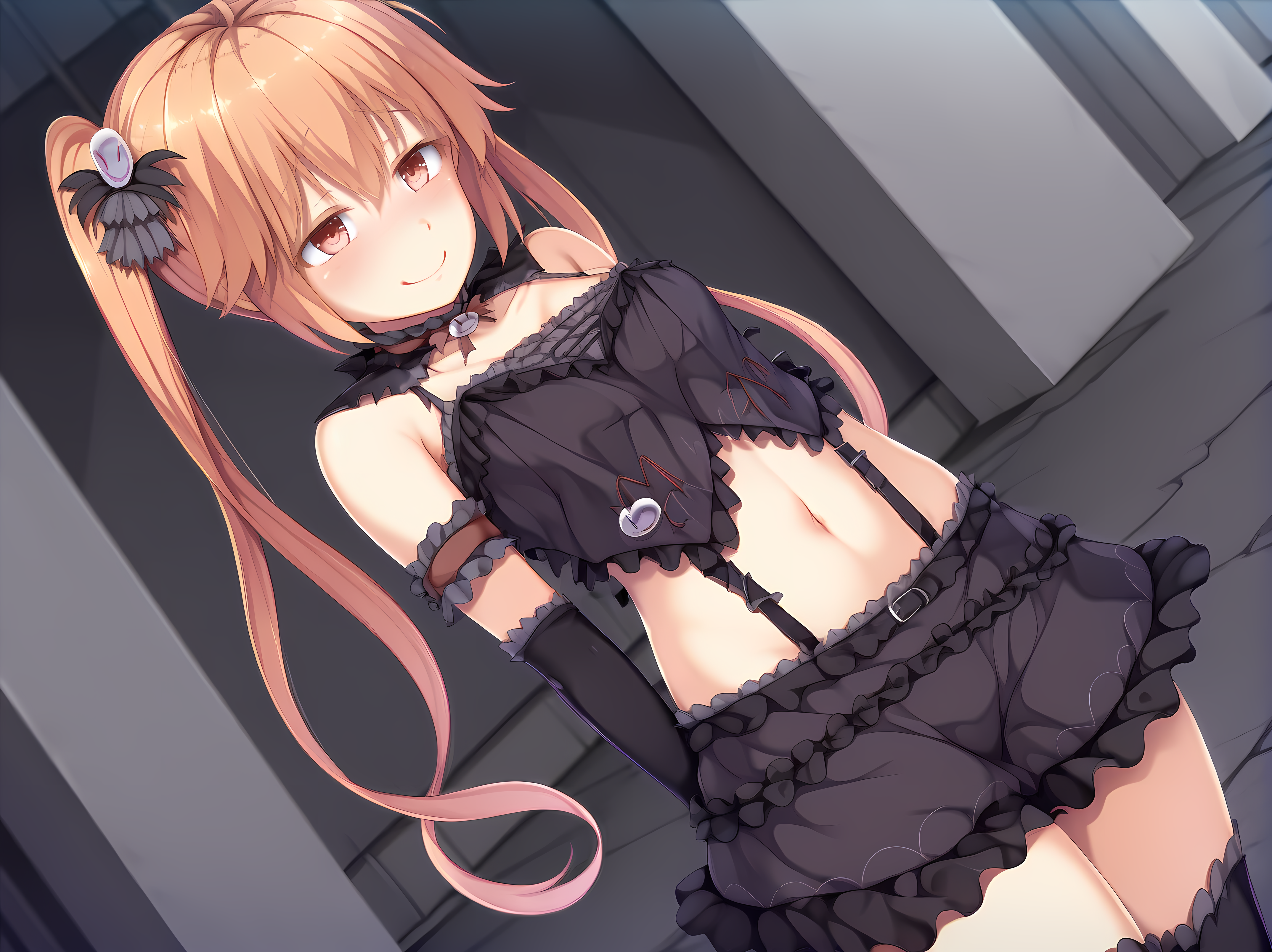 <lora:Kirishima_Reon_-_Yamizome_Revenger_-_Escude:1>,1girl,escude,reon,evil outfit,medium breasts,outdoors,standing,simple background,dutch angle, arms behind back, smile,, masterpiece,best quality,amazing quality,