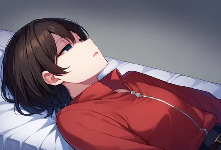 score_9, score_8, score_7, source_anime, empty eyes, half-closed eyes, lying