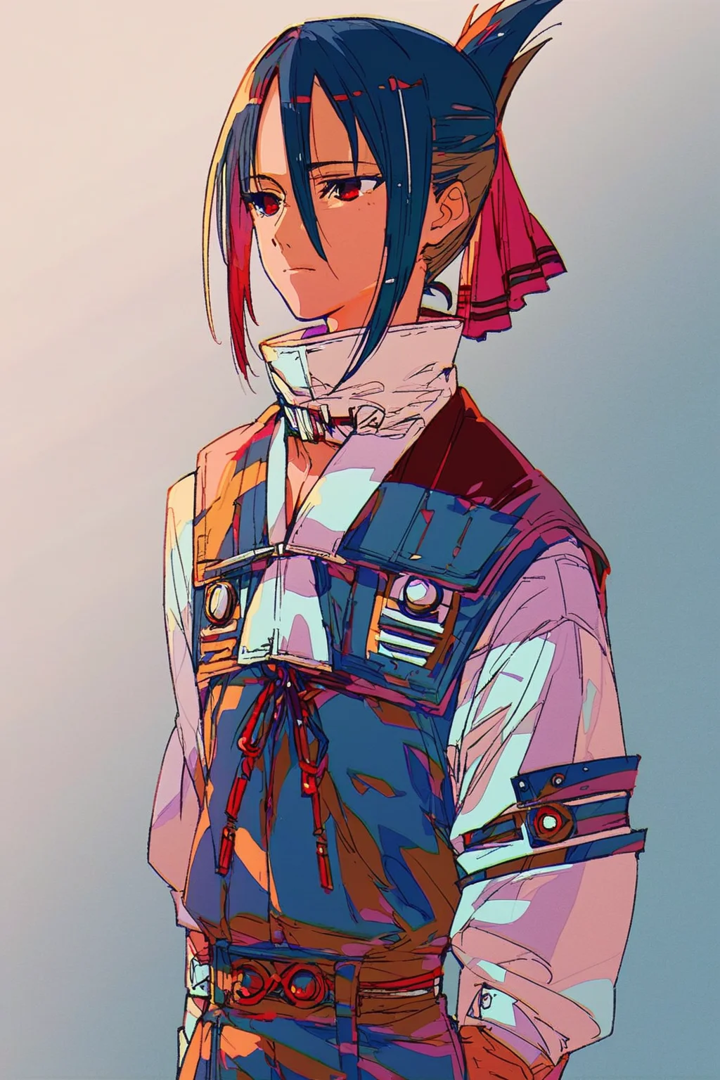 score_9, score_8_up, score_7_up, shinomiya kaguya, red eyes, black hair,, solo, solo focus, portrait, simple background, Standing with hands behind the back, <lora:mizucx2:1.3>