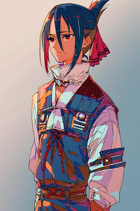 score_9, score_8_up, score_7_up, shinomiya kaguya, red eyes, black hair,, solo, solo focus, portrait, simple background, Standing with hands behind the back, <lora:mizucx2:1.3>