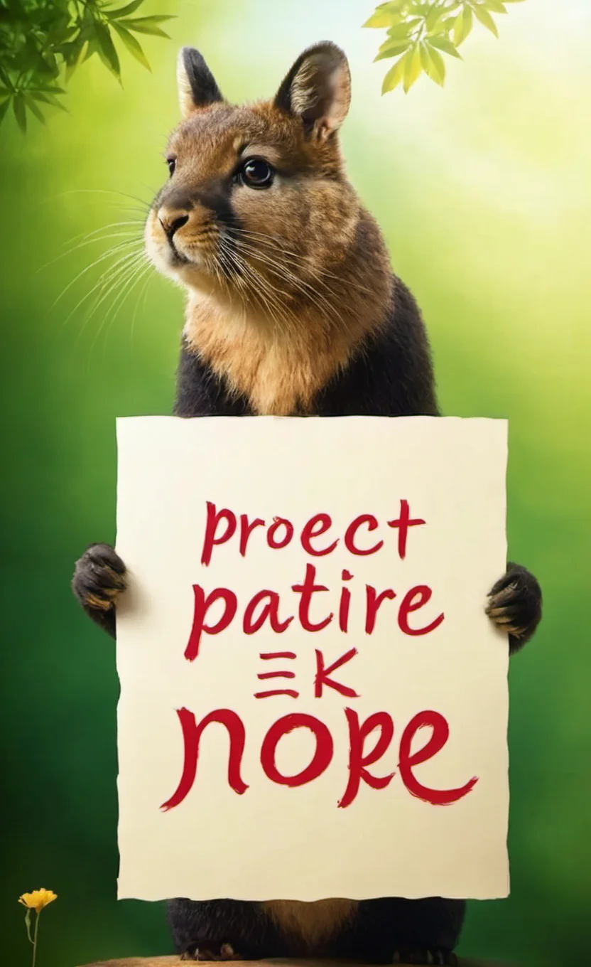 best quality, masterpiece, creative bio poster, animal, kungfu, complex background, Holding a piece of paper with the words "Protect Nature" written on it<lora:åæ:0.8>