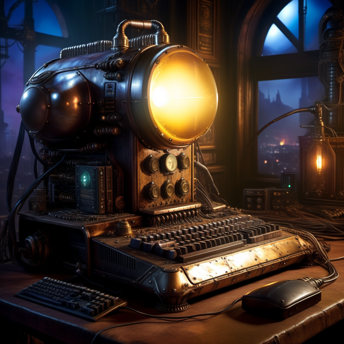 <lora:TechPunkAIv2Pruned:.9> DieselPunkAI  computer (Highly detailed, amazing fantasy setting), (Shiny Impressive lighting), (Colorful, Ultra Realistic, High quality, Highly detailed, Sharp focus, 8K UHD, Art photography), (trending on artstation)