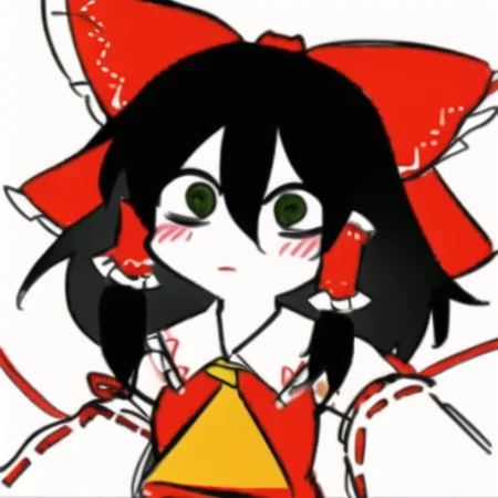 KKHTA_style, sharp_edges, masterpiece, best quality, (upperbody), (Hakurei Reimu), (simple background:1.3), (white background), <lora:Sloppy Drawing:0.7>