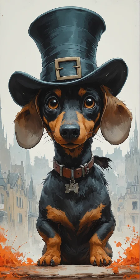 dachshund-anthro Tim Burton's character in the city