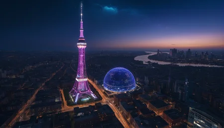 professional 3d model, (detailed:1.1), m3tr0pl3x3, ., (high res:1.1), (4k:1.1), building, city, city lights, cityscape, scenery, skyscraper, skyline, bridge, star, (sky:1.1), tower, night, starry sky, rooftop, architecture, no humans, castle, night sky, tree, Close-up, (Medium Distance:1.5), Refraction, Brown symbolism, Baby Blue, prompt ., weather, (windy:1.5), gentle breeze to strong gusts, . octane render, highly detailed, volumetric, dramatic lighting,
A city at night. the sky is filled with stars and planets, creating a beautiful backdrop for the city below. in the center of the image, there is a tall tower with multiple levels and towers, which appears to be a skyscraper or a high-rise building. the tower is lit up with colorful lights, giving it a futuristic and futuristic look. surrounding the tower are several smaller buildings, including a large industrial structure with a crane on top, which could be a factory or a warehouse. on the left side of the illustration, there are two people standing in front of the tower, looking up at it. they appear to be admiring the cityscape below, and there is another tall building in the background. the buildings are silhouetted against the night sky, and the overall color palette is dark and moody, with a mix of blues, greens, and yellows.
(best quality:1.2100000000000002), (masterpiece:1.2100000000000002), (score_9:1.1), (score_8_up:1.1), (score_7_up:1.1), (score_6_up:1.1), (score_5_up:1.1), (score_4_up:1.1)
<lora:m3tr0pl3x3 :1>